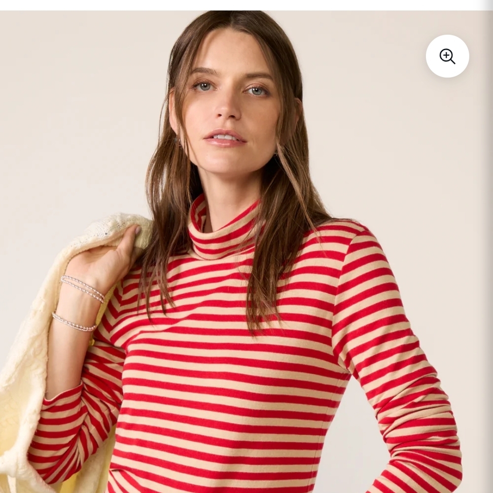 Faherty Red and Cream Striped Turtleneck Top